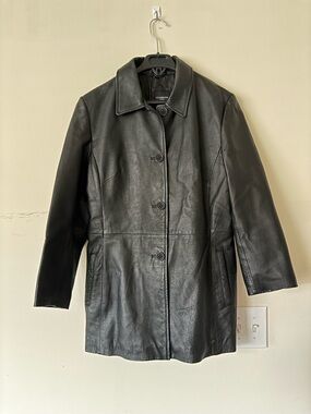 Colebrook & Co Black Genuine Leather Mid-Length Jacket